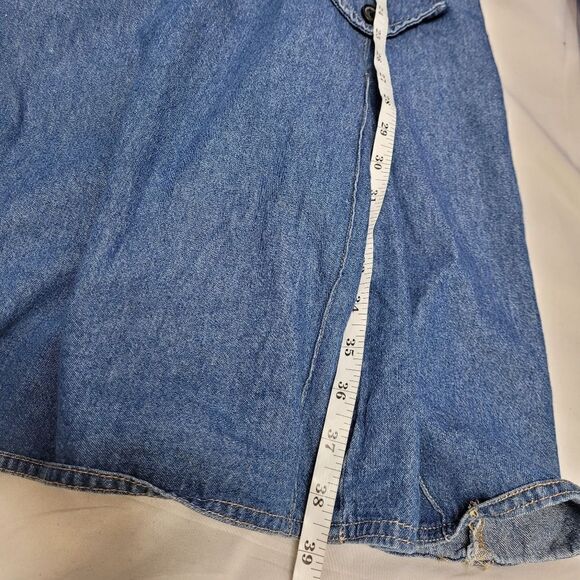 VINTAGE 90s denim pinafore dress pleated sleeveless kidcore L - Picture 9 of 9
